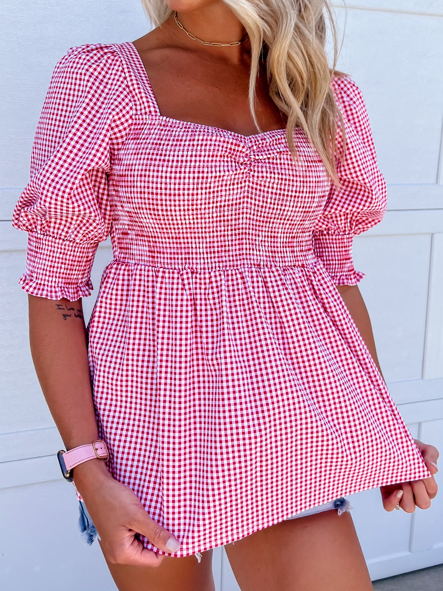 Red Gingham Printed Top