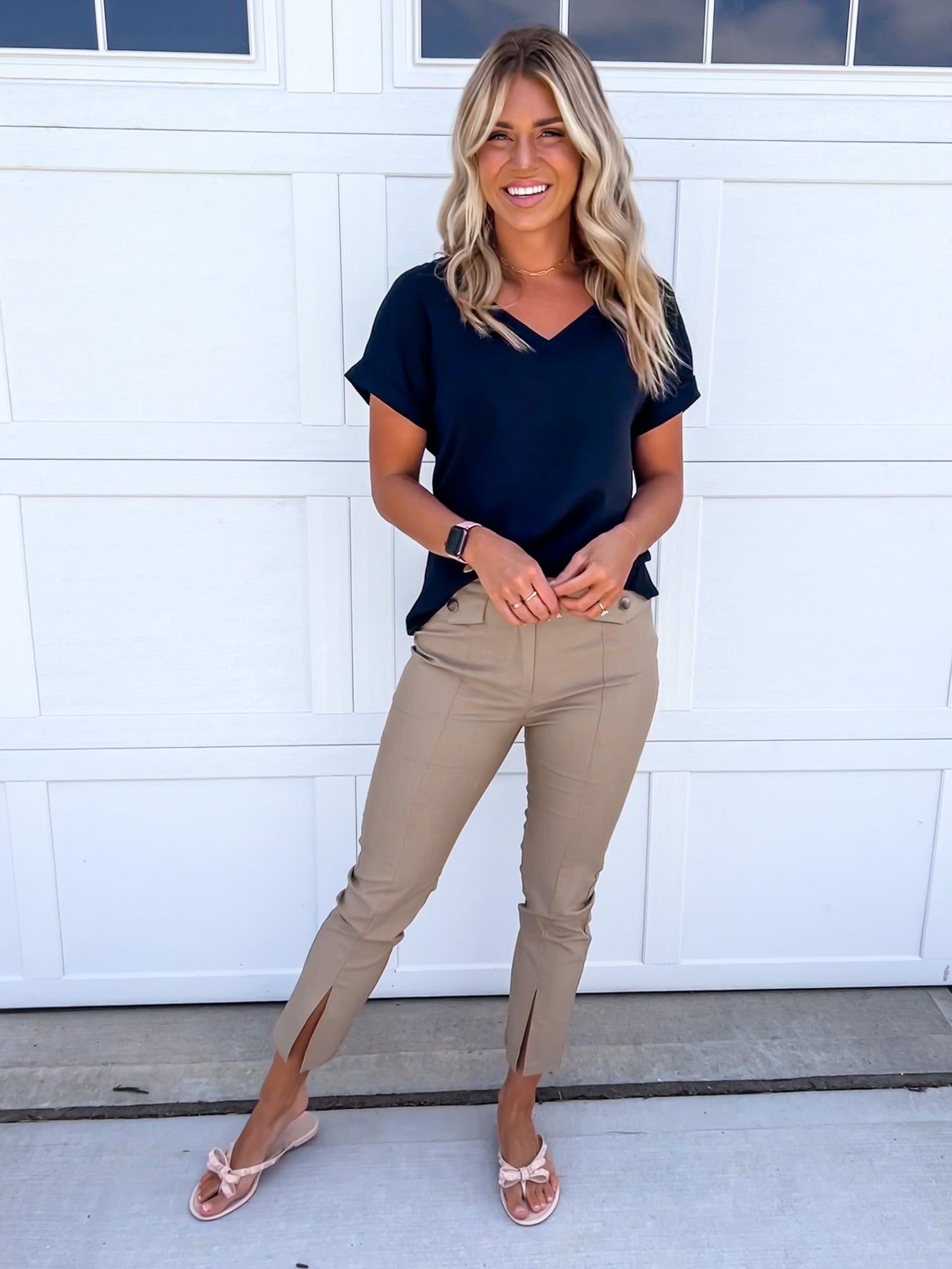 Taupe Button Slit Pants