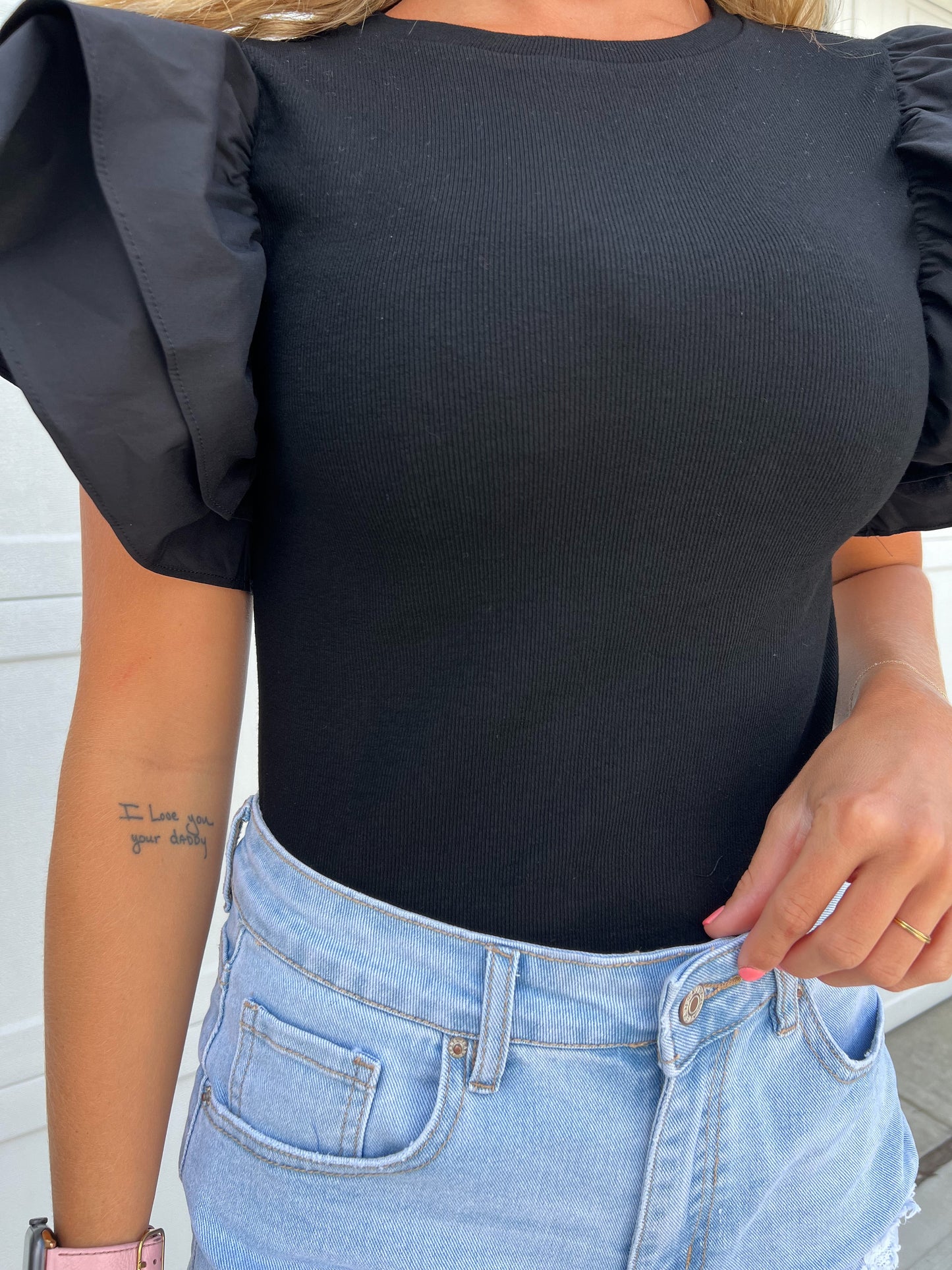 Black Ruffled Sleeve Bodysuit