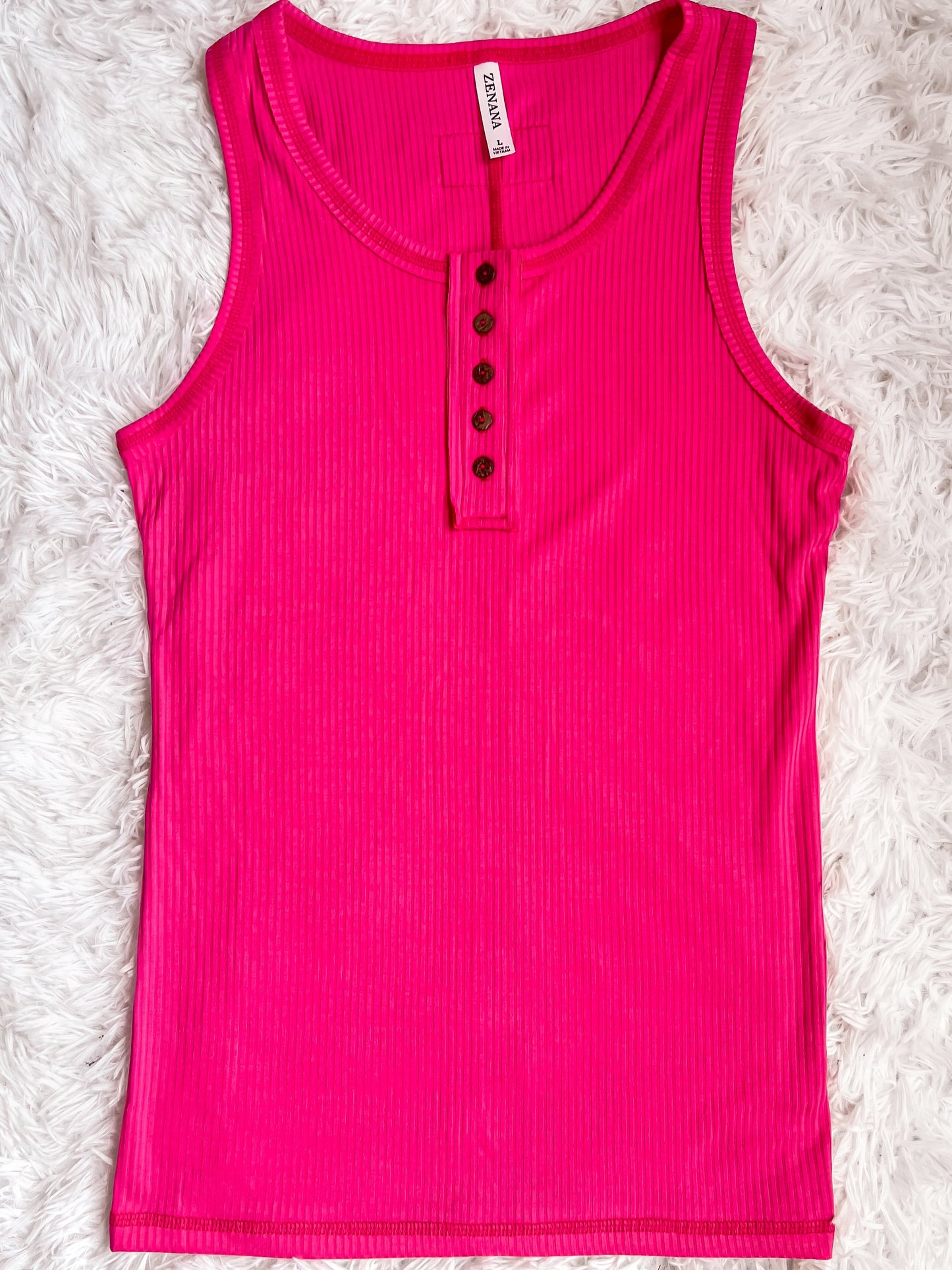Fuchsia Ribbed Henley Tank Top