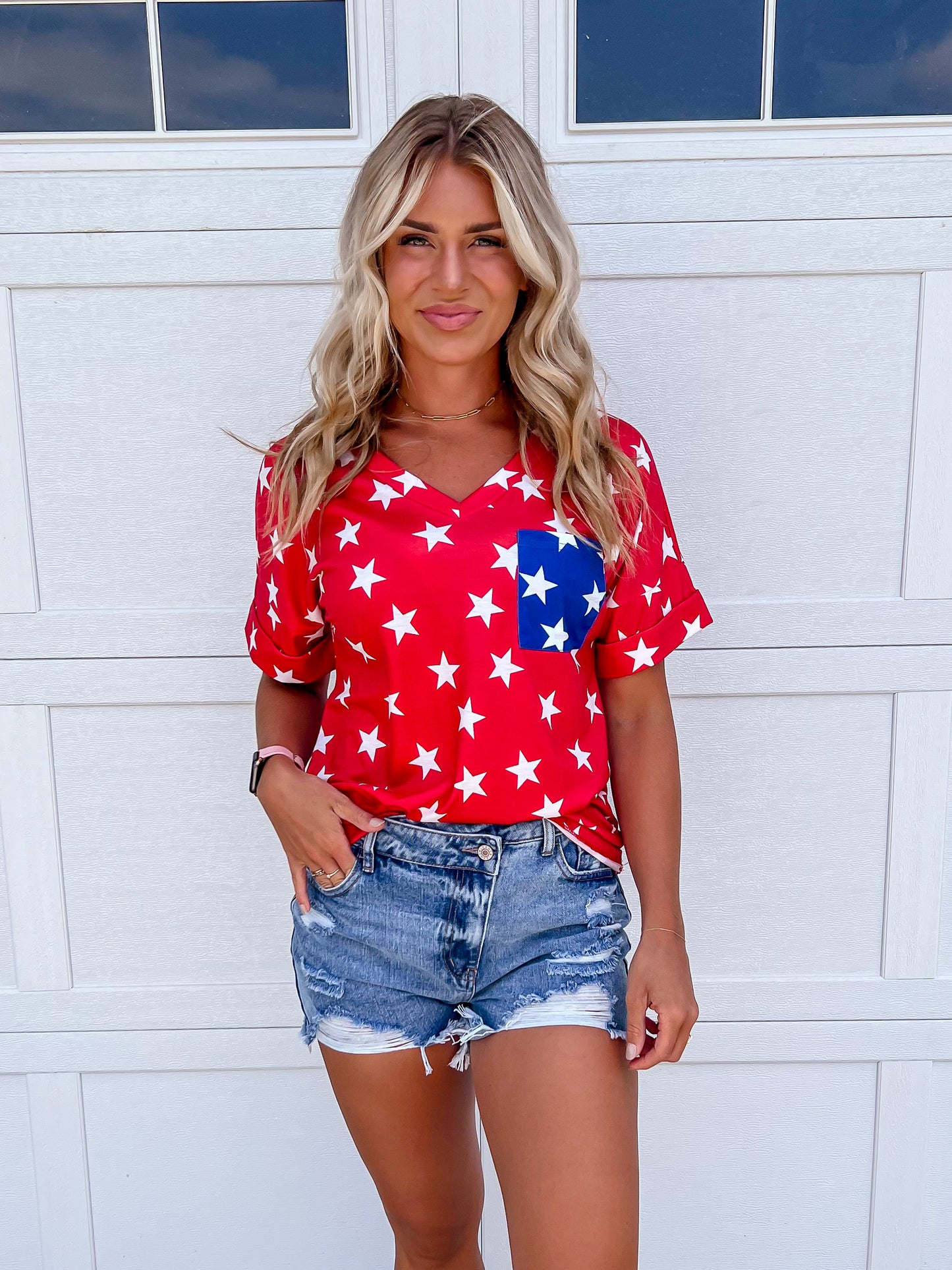 Red Star Print Top