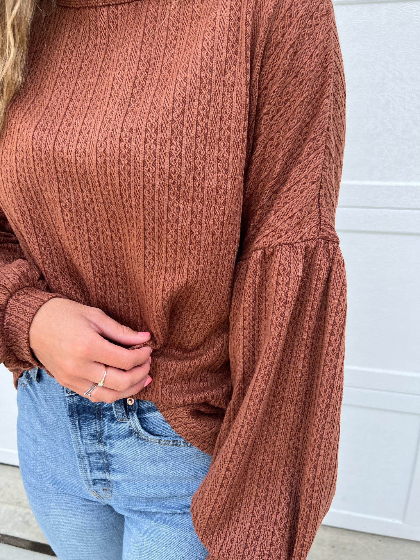 Brown Textured Long Sleeve Top