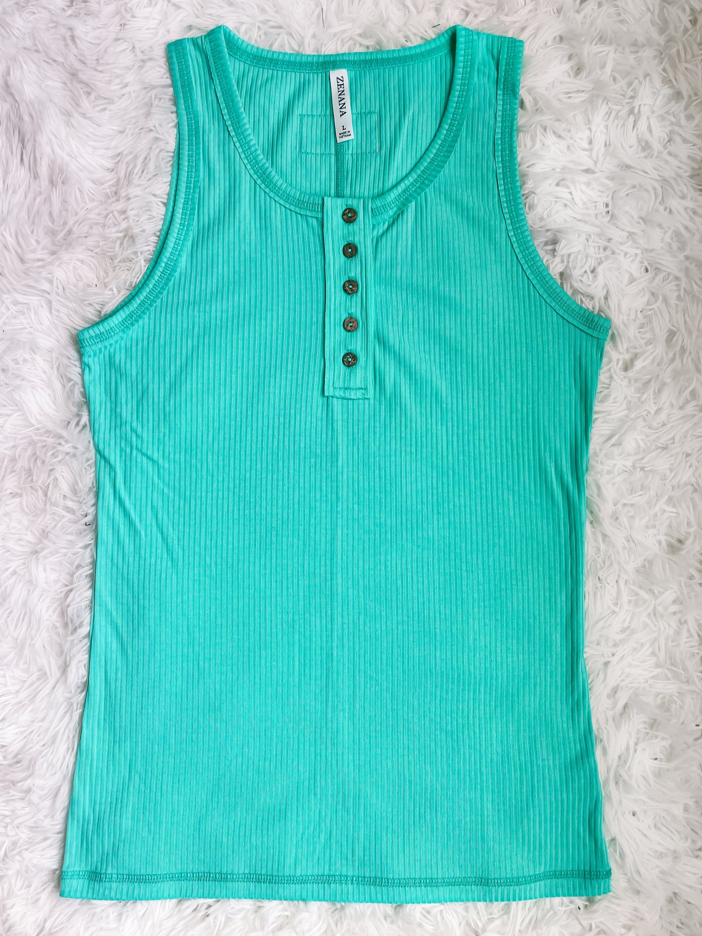 Mint Ribbed Henley Tank Top