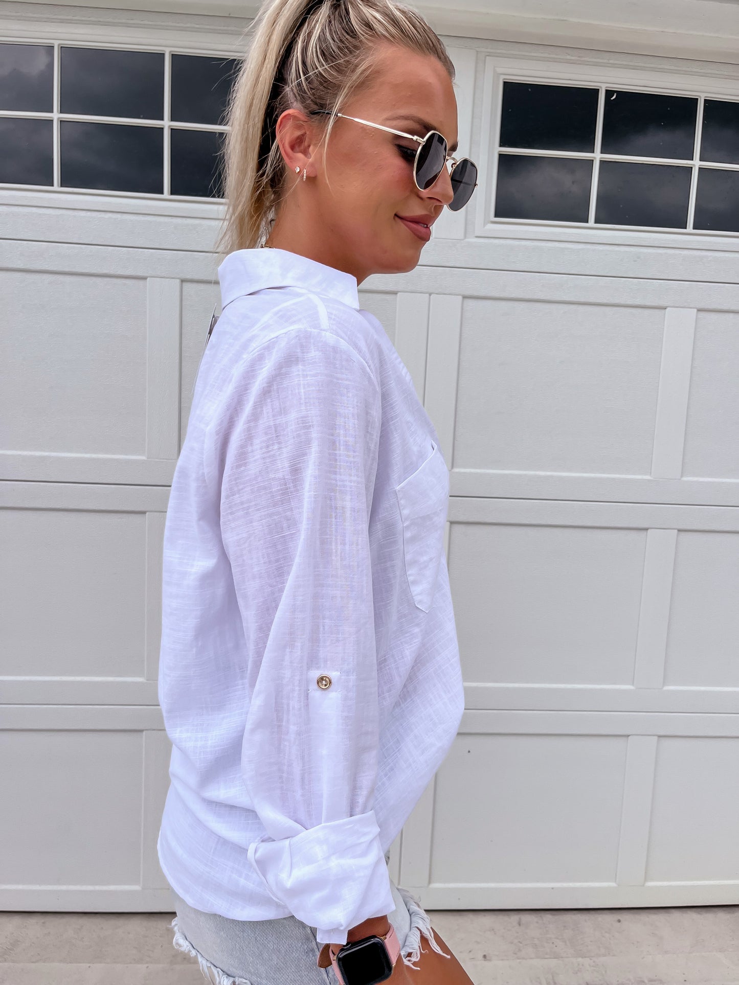 White 3/4 Button Down Blouse