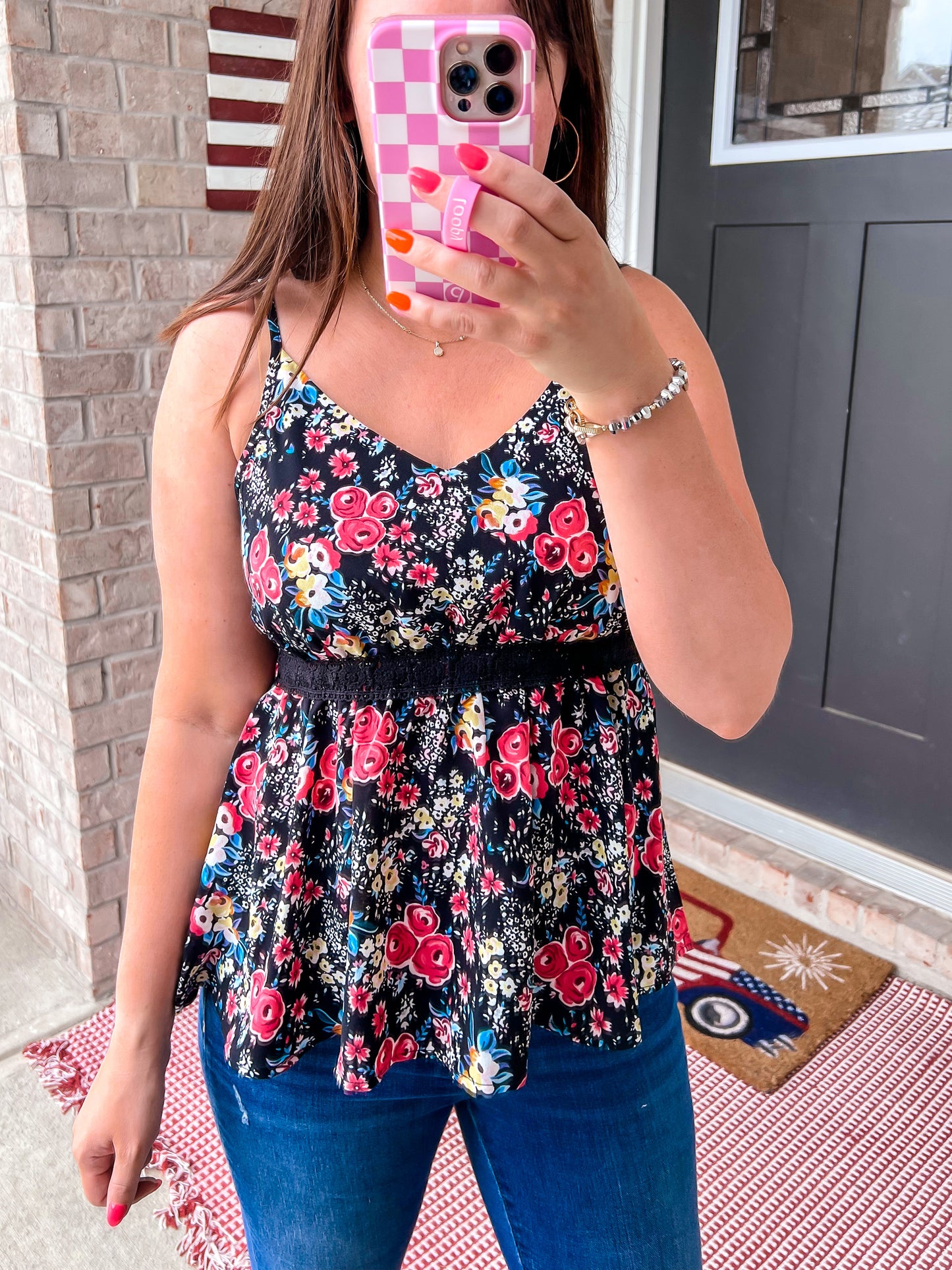 Black Floral Lace Peplum Top