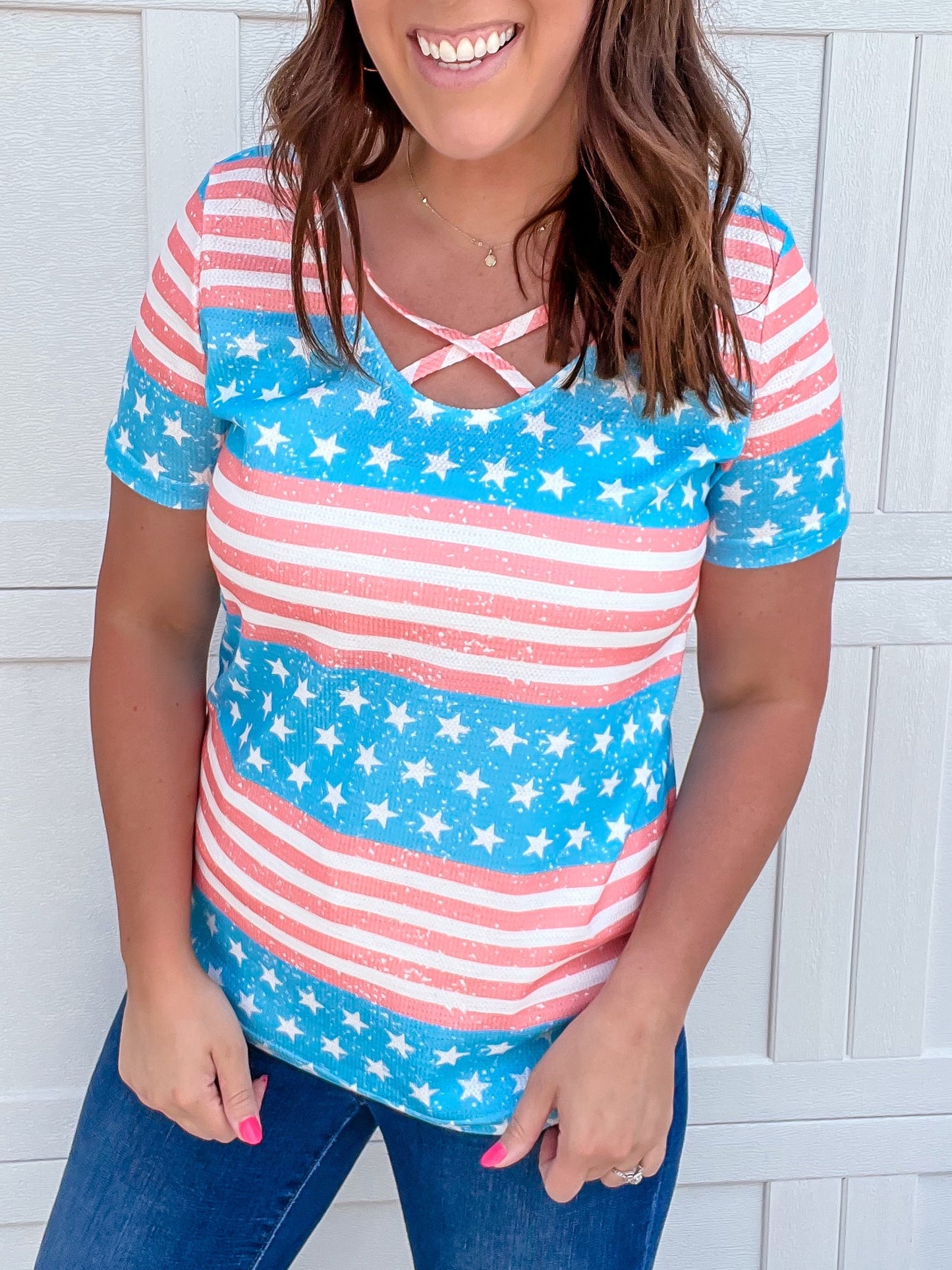American Flag Criss Cross Top