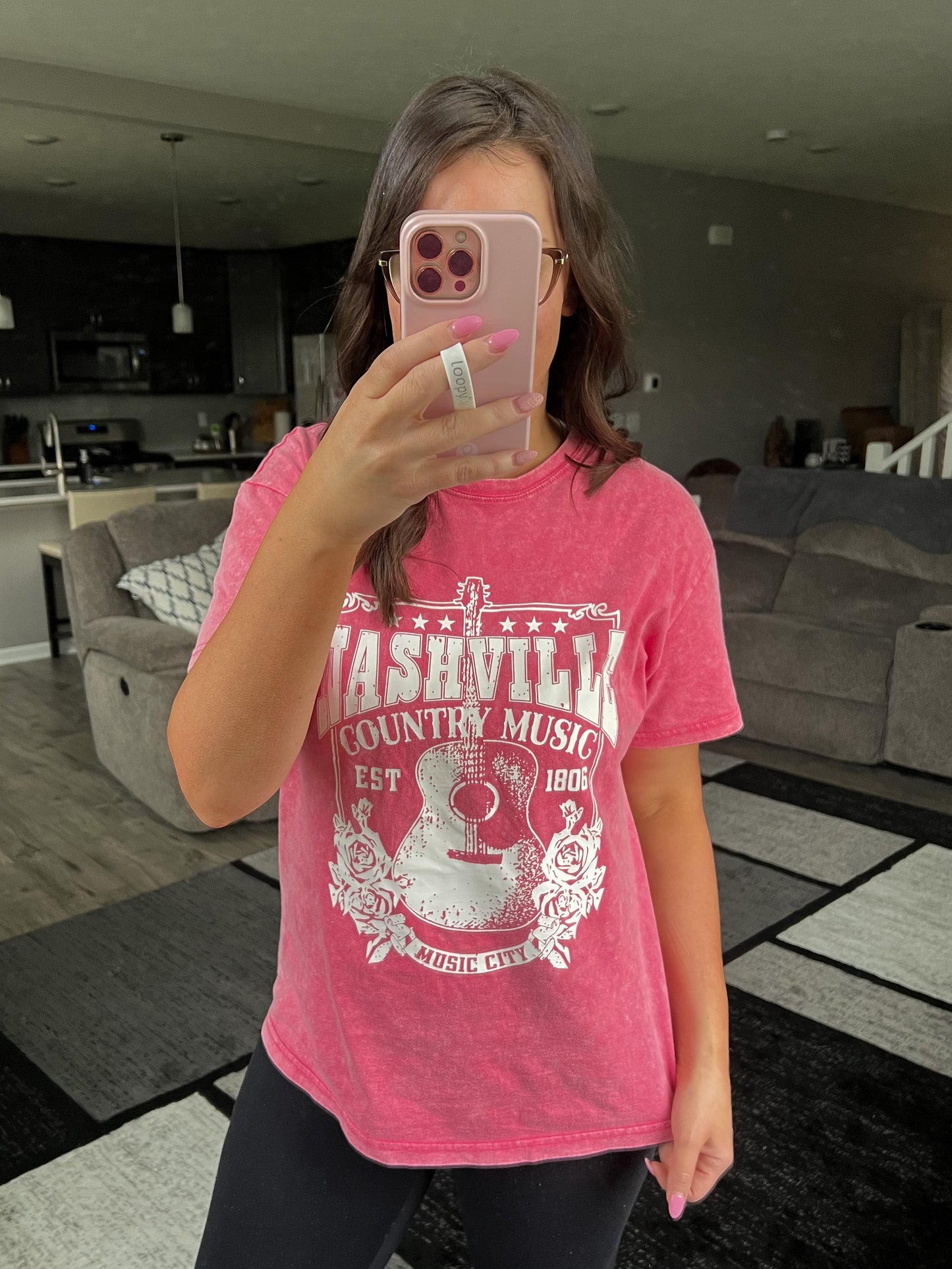 Red Acid Wash Nashville Tee