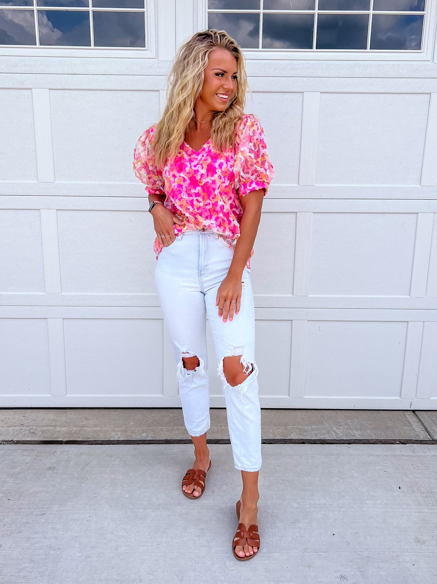 Pink Mix Puff Sleeve Blouse