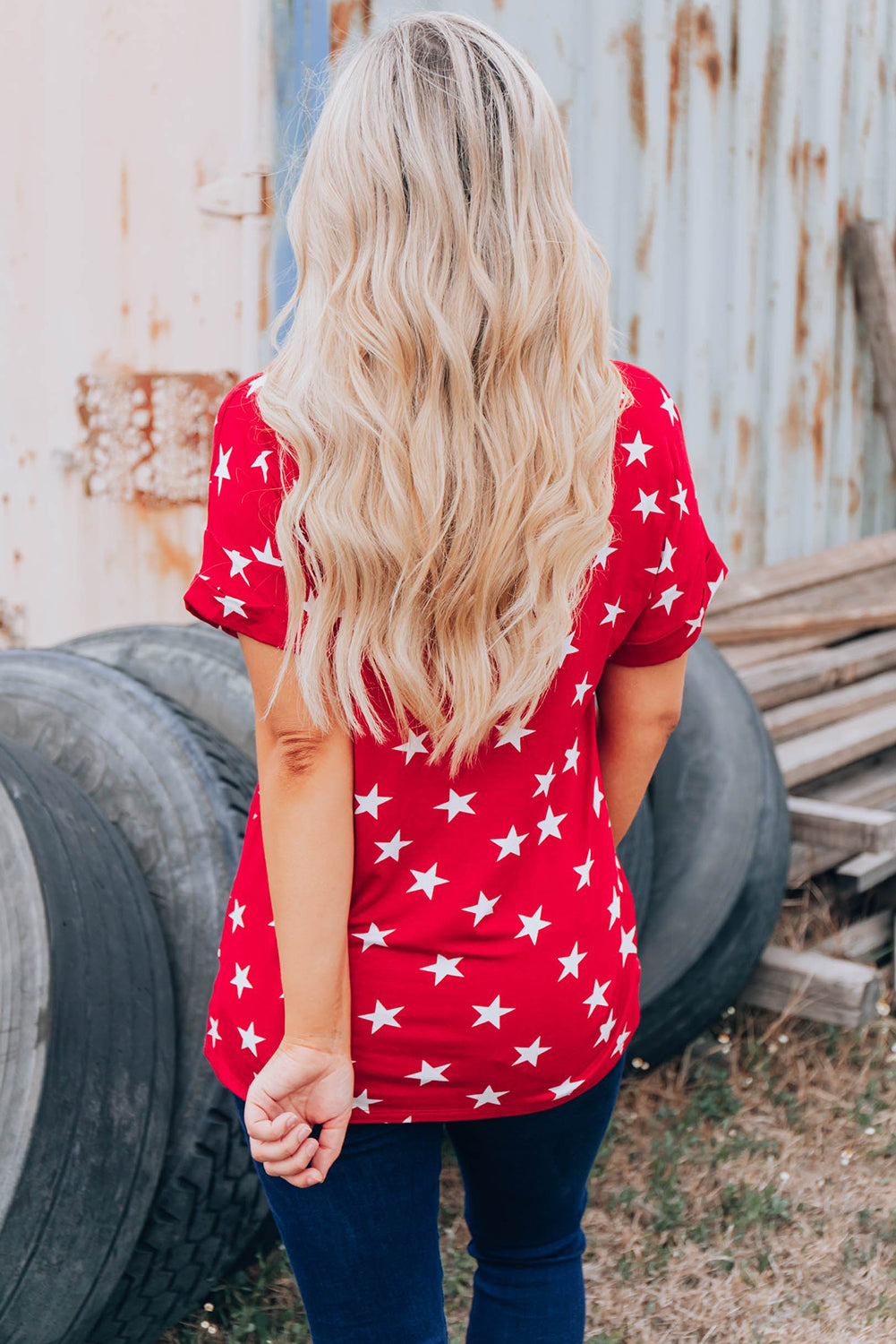 Red Star Print Top