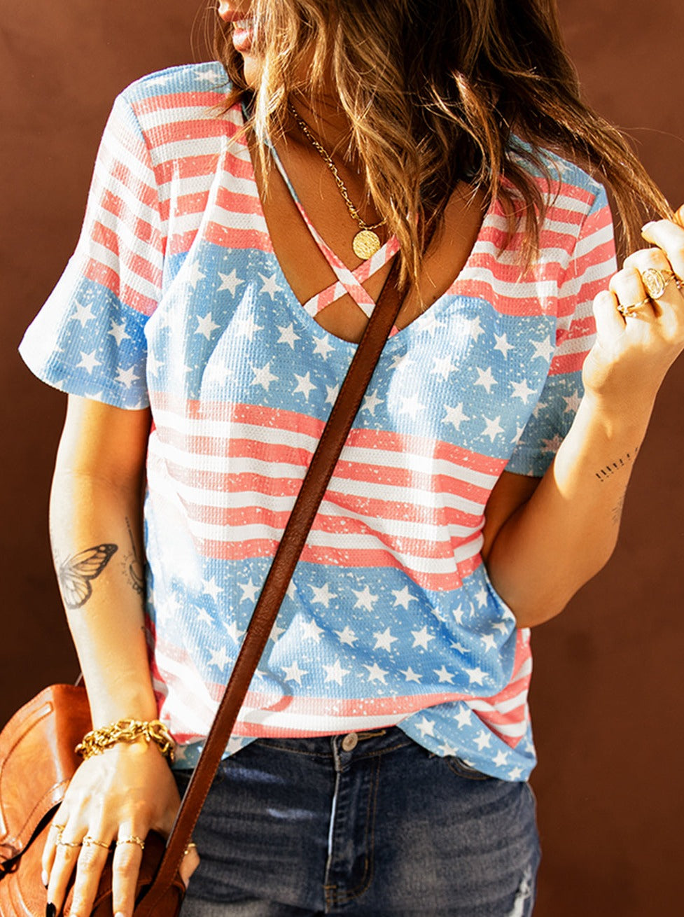 American Flag Criss Cross Top