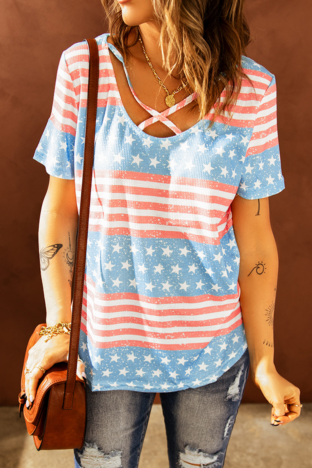 American Flag Criss Cross Top