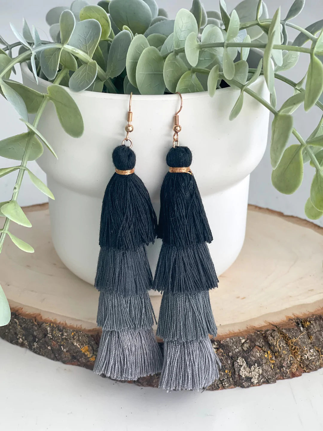Black Free Fall Tassel Earrings