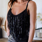 Black Sequin Tassel Adjustable Straps Crop Cami Top