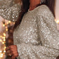 Silvery Sequin Puff Sleeve Cutout Back Blouse