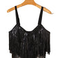 Black Sequin Tassel Adjustable Straps Crop Cami Top