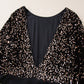 Black Sequin Deep V Back Puff Sleeve Bodysuit