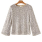 Silvery Sequin Puff Sleeve Cutout Back Blouse