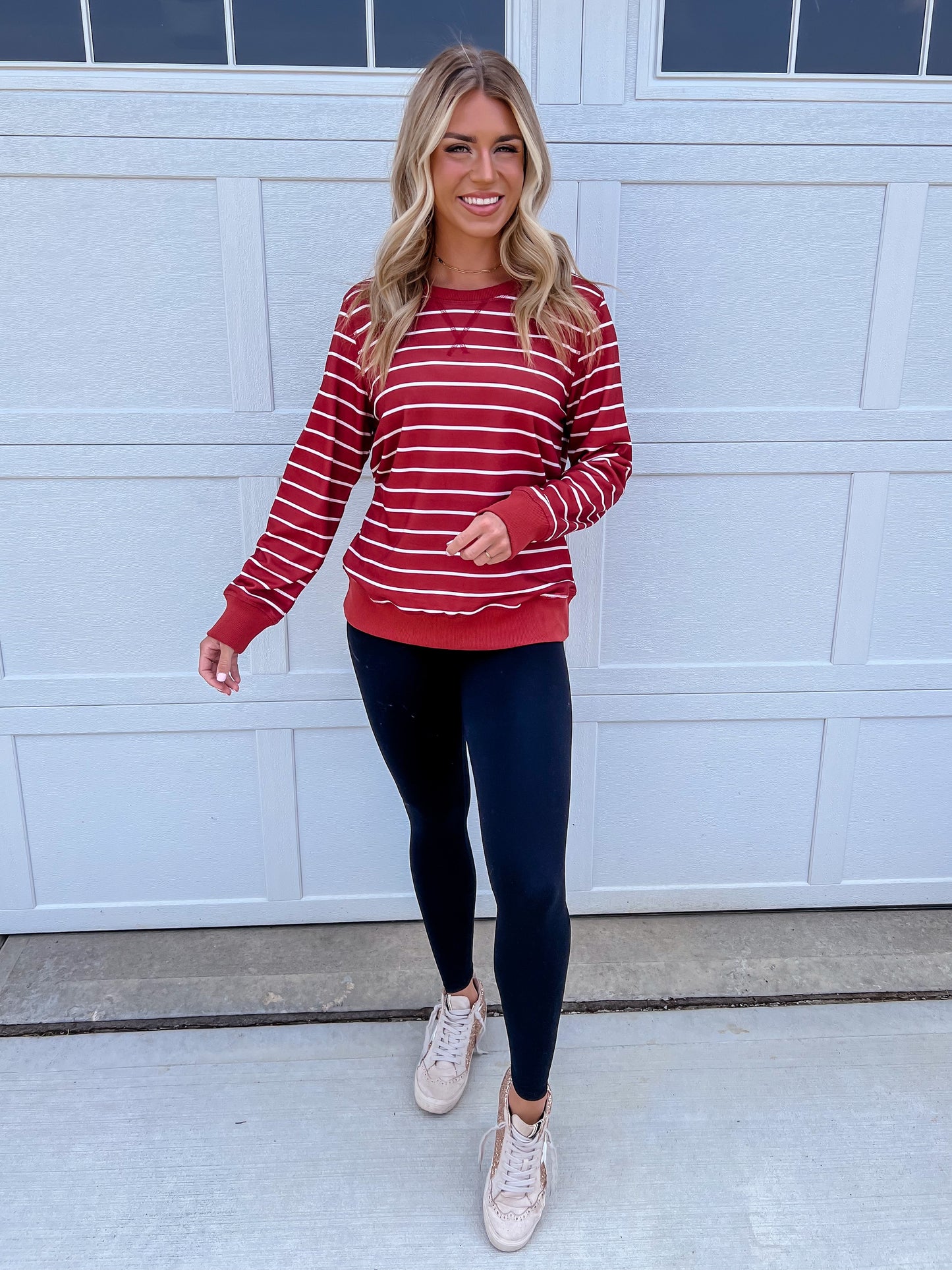Rust Striped Long Sleeve Pullover