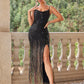 Backless Slit Sequin Spaghetti Strap Dress