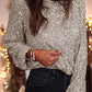 Silvery Sequin Puff Sleeve Cutout Back Blouse