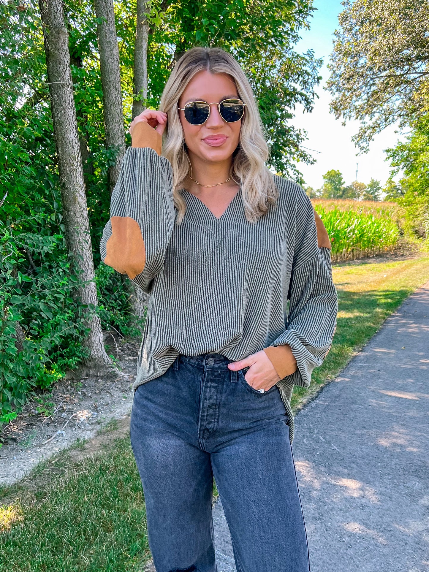 Suede Patch Olive Top