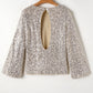 Silvery Sequin Puff Sleeve Cutout Back Blouse