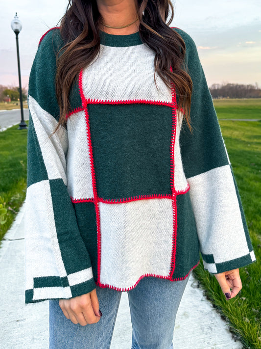 Hunter Green Color Block Sweater