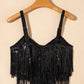 Black Sequin Tassel Adjustable Straps Crop Cami Top