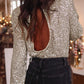 Silvery Sequin Puff Sleeve Cutout Back Blouse