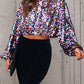 Sequin Round Neck Balloon Sleeve T-Shirt