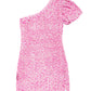 Pink Sequin One Shoulder Puff Sleeve Bodycon Mini Dress