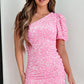 Pink Sequin One Shoulder Puff Sleeve Bodycon Mini Dress