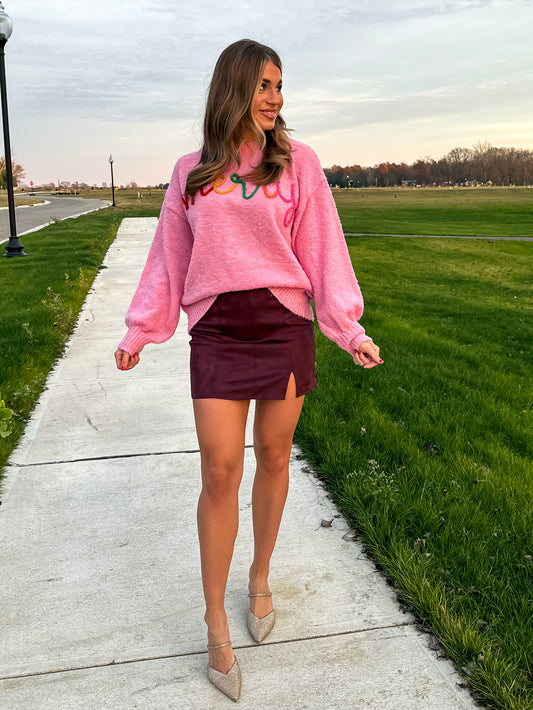 Cherry Suede Skirt