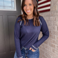 Blue Waffle Knit Casual Top