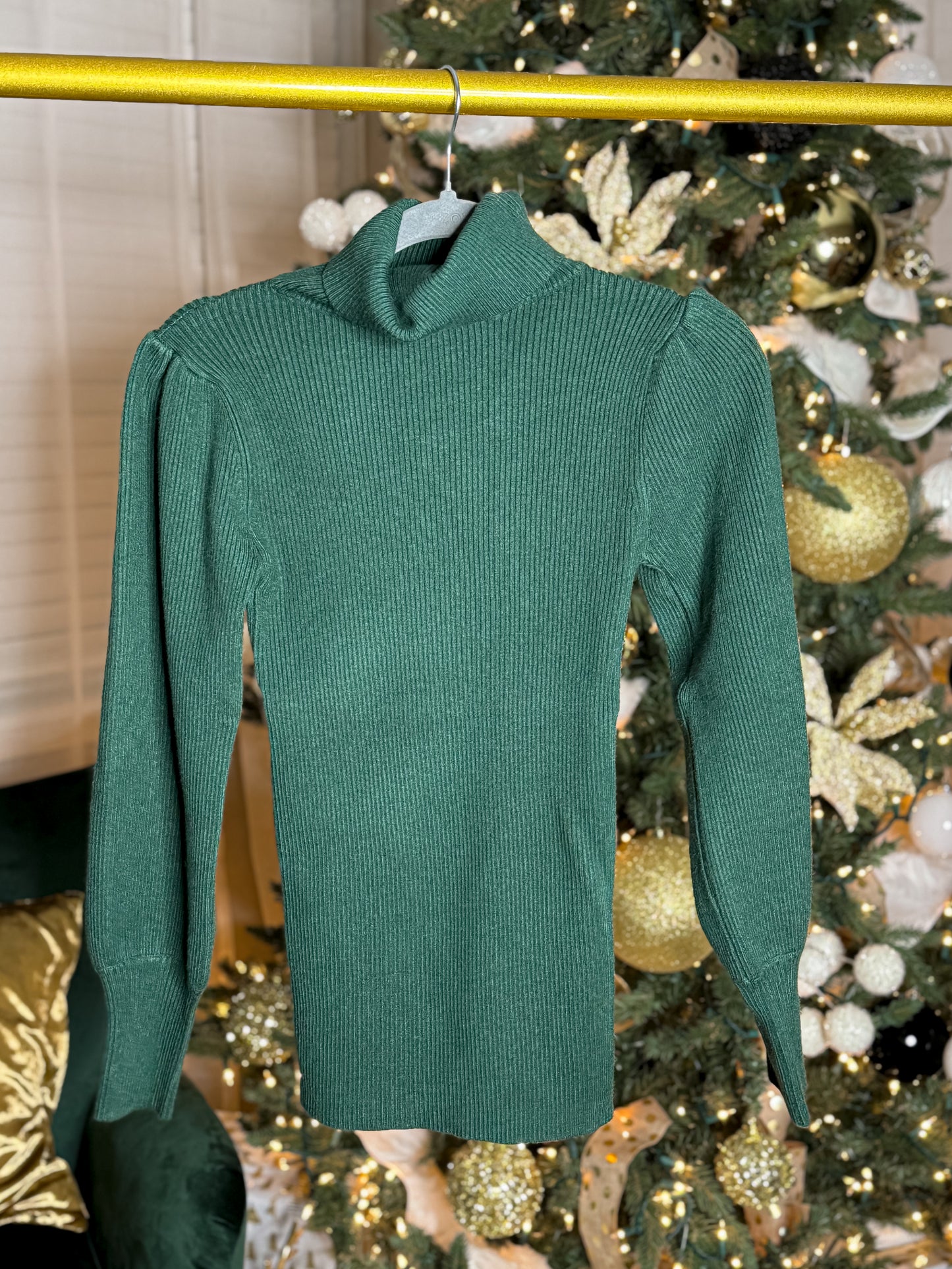 Hunter Green Turtleneck Ribbed Sweater