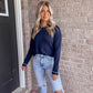 Blue Waffle Knit Casual Top