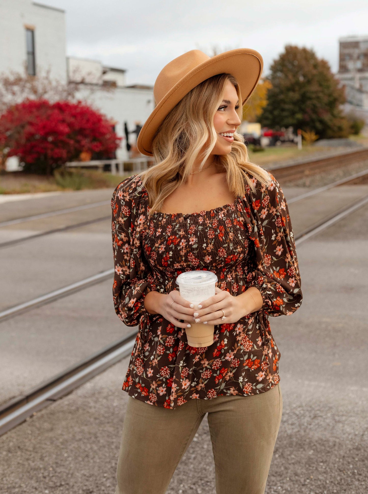 (Size Small, Medium)Chocolate Floral Blouse