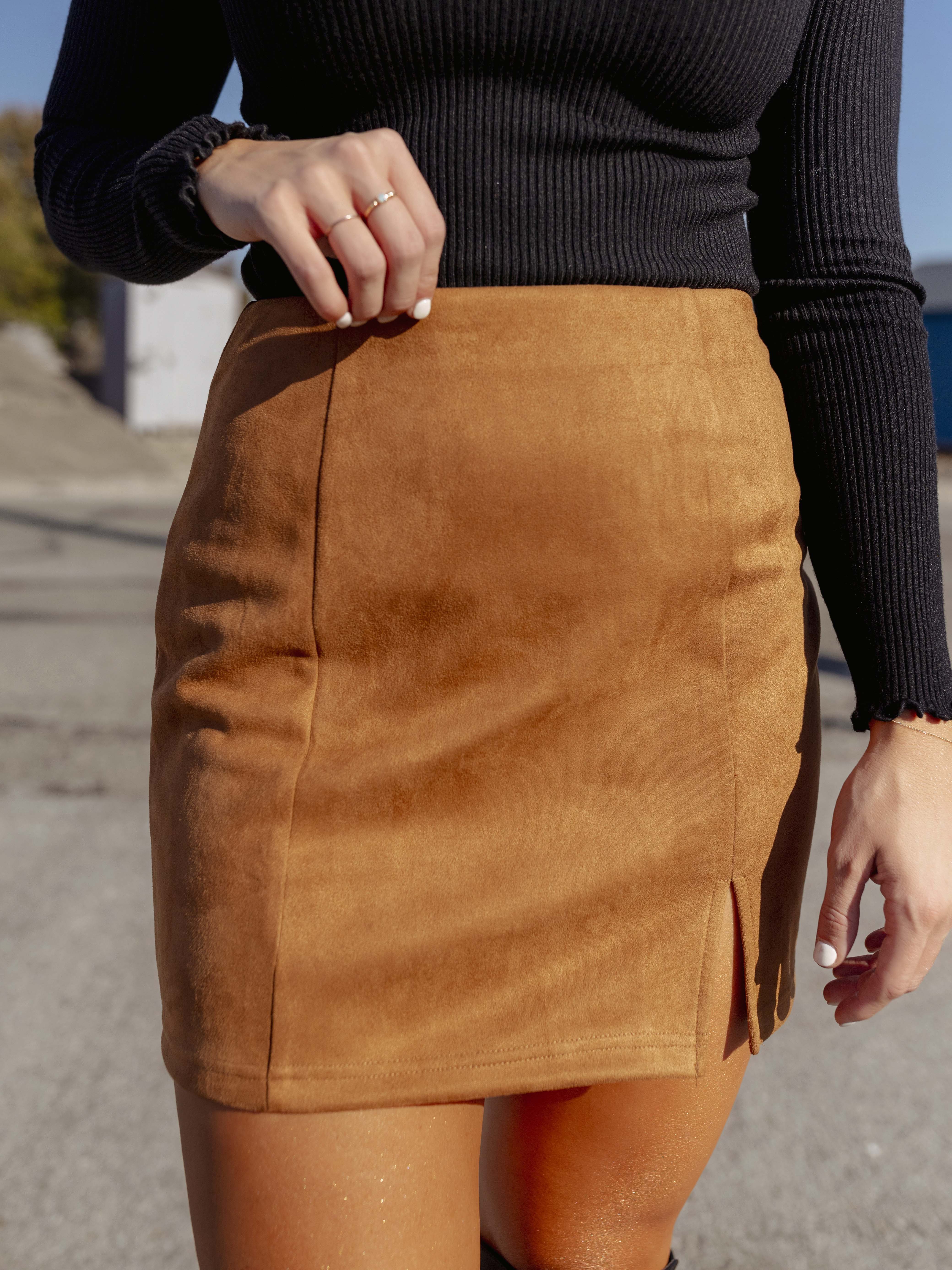 Camel Suede Mini Skirt