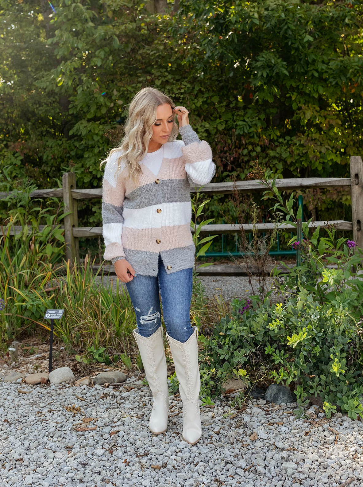 (Size XL) Ivory Striped Cozy Cardigan