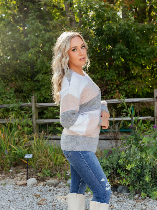 Ivory Striped Cozy Cardigan