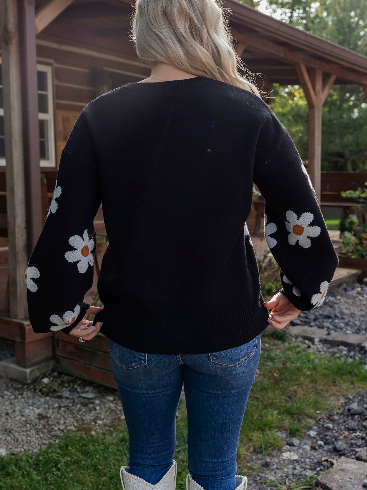 Black Floral Knit Sweater