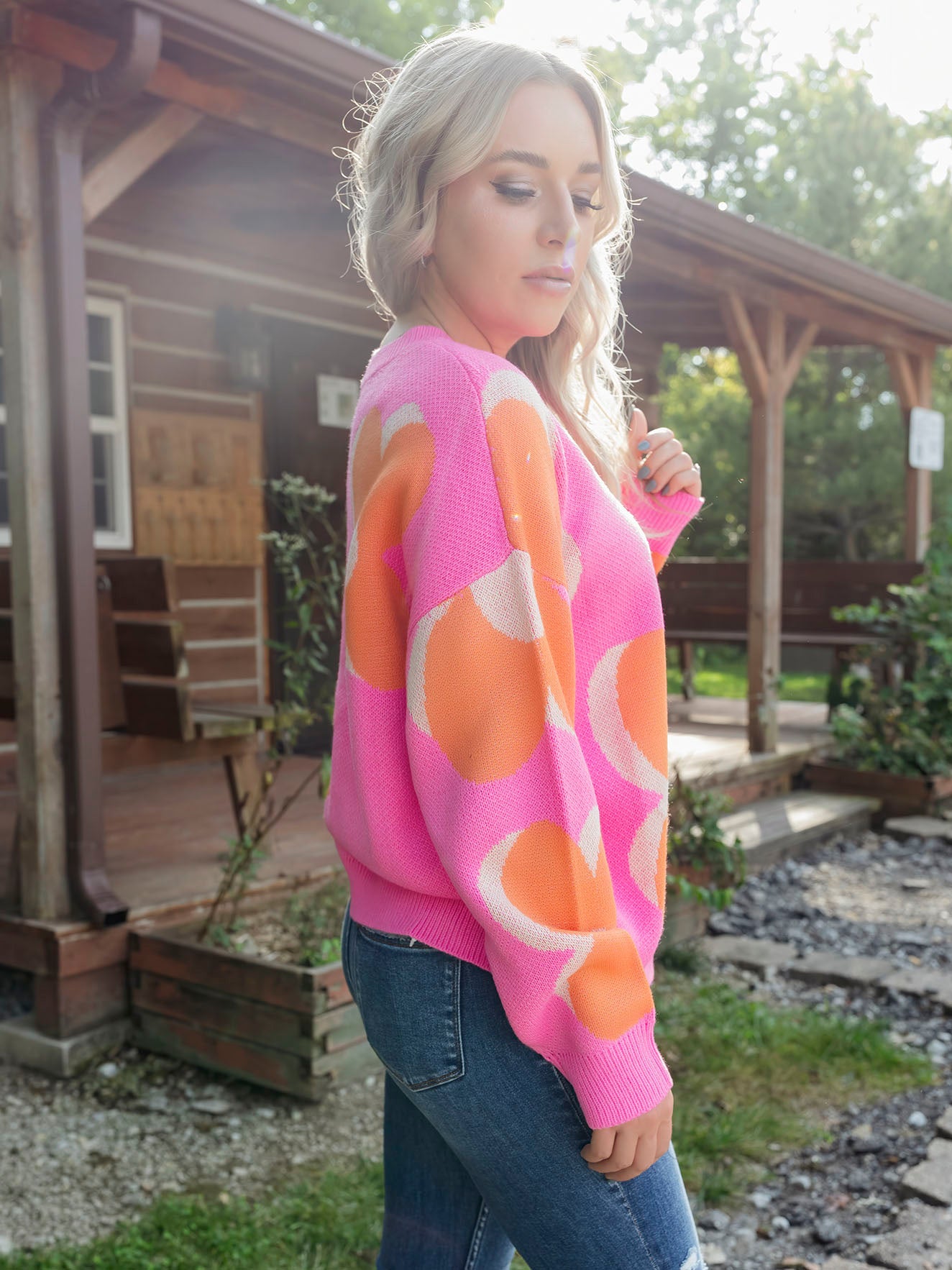 Pink/Orange Floral Print Sweater