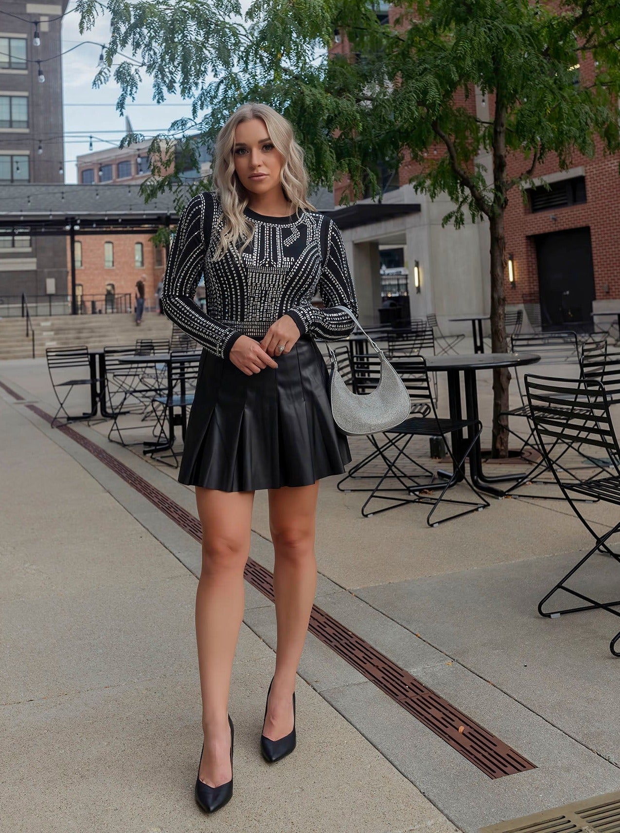 (Size Small, Large)Black Faux Leather Mini Skirt