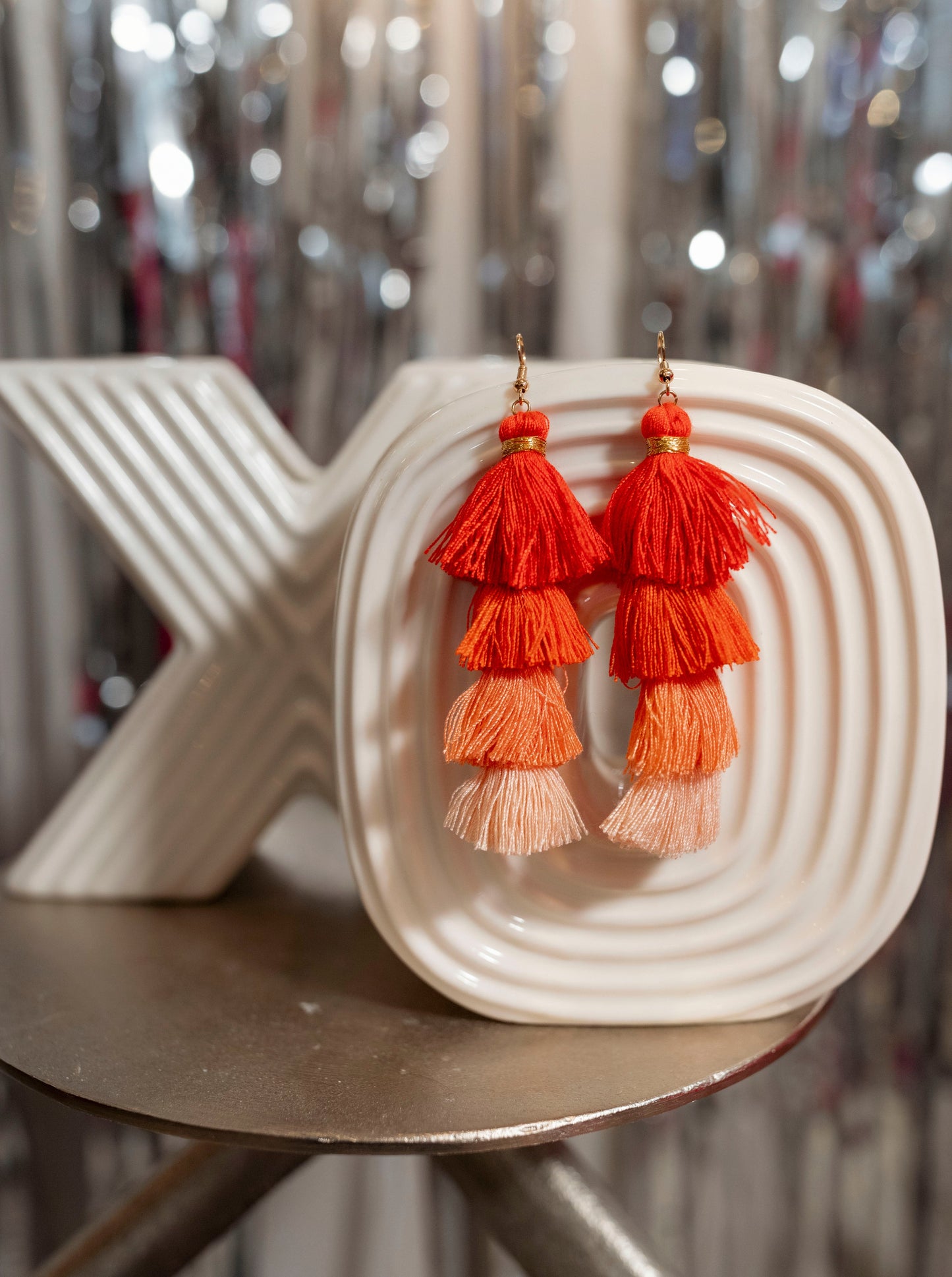 Red Free Fall Tassel Earrings