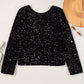 Sequin Round Neck Long Sleeve Blouse