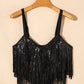 Black Sequin Tassel Adjustable Straps Crop Cami Top