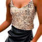 Light Beige Adjustable Spaghetti Straps Sequins Camisole