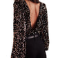 Black Sequin Deep V Back Puff Sleeve Bodysuit