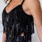 Black Sequin Tassel Adjustable Straps Crop Cami Top