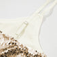 Light Beige Adjustable Spaghetti Straps Sequins Camisole